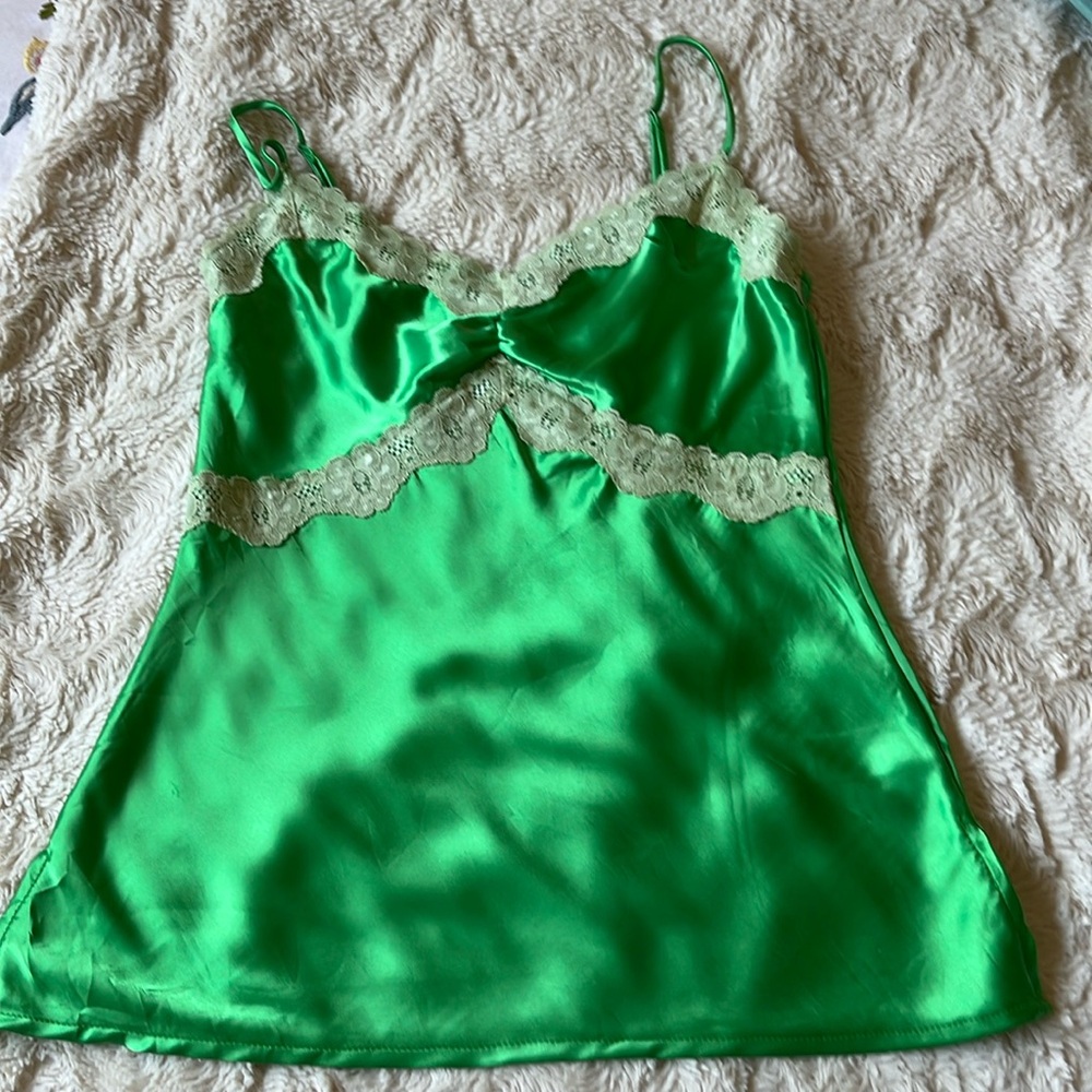 Ruby  Sky Green 96% silk 4% spandex camisole with lace trim Size S
